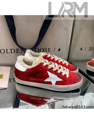 Golden Goose Super-Star Sneakers in Red Suede and Shearling Lining 2021