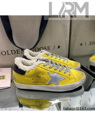 Golden Goose Super-Star Sneakers in Yellow Suede With Silver Star and Shearling Lining 2021