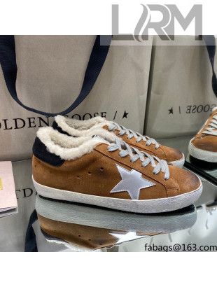 Golden Goose Super-Star Sneakers in Brown Suede With Silver Star and Shearling Lining 2021