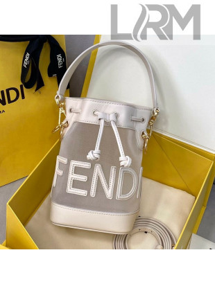 Fendi Mon Tresor Mini Bucket Bag in White Leather and Mesh 2021