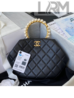 Chanel Lambskin Clutch Top Handle Bag with Pearl Handle AS2609 Black 2021