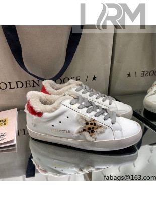 Golden Goose Super-Star Sneakers in White Leather With Shearling Lining and Red Back 2021