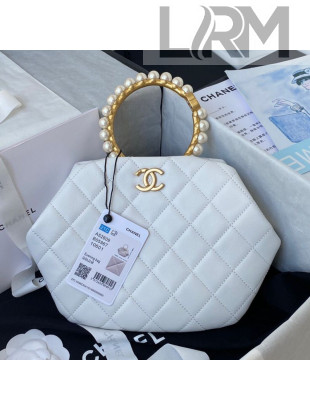 Chanel Lambskin Clutch Top Handle Bag with Pearl Handle AS2609 White 2021