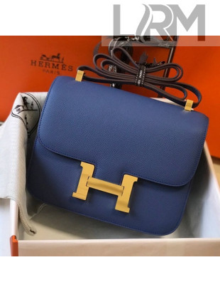 Hermes Constance Bag 24cm in Eosom Leather Agate Blue/Gold 2021