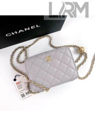 Chanel Lambskin Chain Small Square Camera Bag with Metal Ball AP2463 Gray 2021 