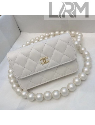 Chanel Quilted Lambskin Waist Bag/Clutch with Chain AP1898 White 2020 TOP