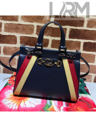 Gucci Zumi Web Leather Small Top Handle Bag 569712 Blue 2019