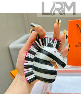Hermes Geegee Savannah Lambskin Zebra Bag Charm and Key Holder Black/White/Pink 2022 01