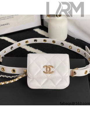 Chanel Quilted Leather Belt Bag With Chain White 2021