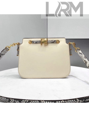 Fendi Touch Gusseted Leather Bag White/Python Print 2021