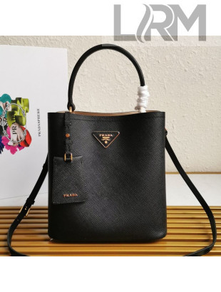 Prada Medium Saffiano Leather Panier Bucket Bag Black 01 2021
