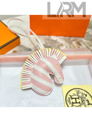 Hermes Geegee Savannah Lambskin Zebra Bag Charm and Key Holder Pink/White/Yellow 2022 13