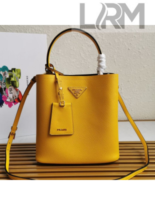 Prada Medium Saffiano Leather Panier Bucket Bag Yellow 2021