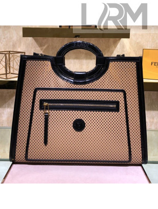 Fendi Runaway Medium Perforated Leather Shopper Top Handle Bag Beige 2019