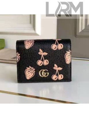 Gucci GG Marmont Berry Print Leather Card Case Wallet 456126 Black 2021 