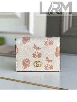 Gucci GG Marmont Berry Print Leather Card Case Wallet 456126 White 2021 