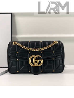 Gucci GG Marmont Stud Leather Medium Shoulder Bag ‎443496 Black/Gold 2021