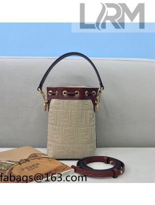 Fendi Mon Tresor Mini Bucket Bag in FF Embroidered Canvas Grey/Burgundy 2021 038A