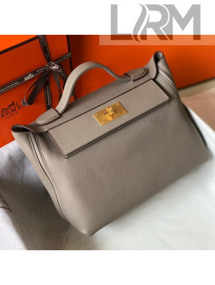 Hermes New Kelly 2424 in Togo Leather Grey/Gold 2018 (Half Handmade)   