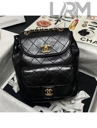 Chanel Crumpled Wax Calfskin Backpack AS1372 Black 2021