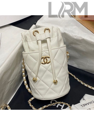 Chanel Lambskin Small Bucket Bag AS2259 White 2021