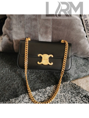 Celine Chain Shoulder Bag in Shiny Calfskin 197993 Black 2021 