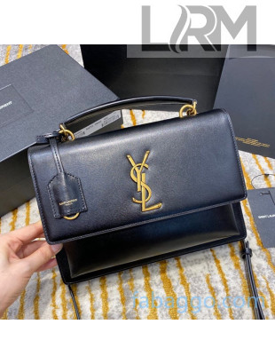 Saint Laurent Medium Sunset Top Handle Bag in Smooth Leather 634723 Black 2020