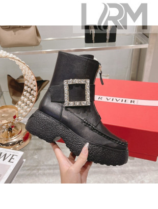 Roger Vivier Calfskin Platform Ankle Boots Black/Crystal 2021 111868