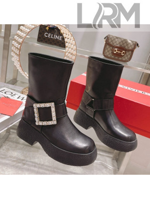 Roger Vivier Calfskin Platform Short Boots Black/Crystal 2021 111870