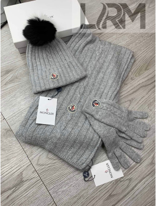 Moncler Scarf, Hat and Gloves Three-piece Suit Grey 2021