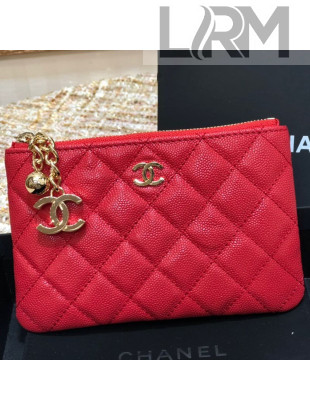Chanel Grained Calfskin Mini Pouch with Charm A70119 Red CP08 2021 