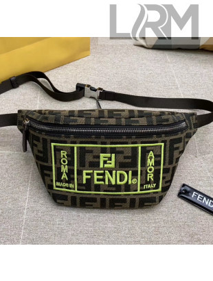 Fendi FF Logo Fabric Embroidery Belt Bag Yellow 2020