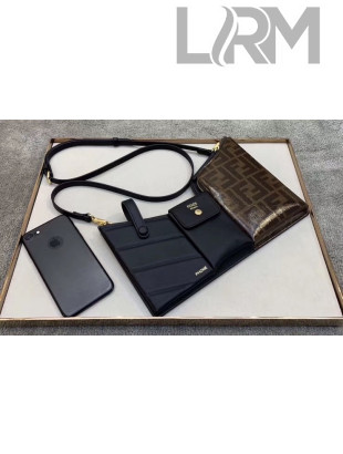 Fendi Leather Pockets Clutch/Shoulder Bag Black/Brown 2020