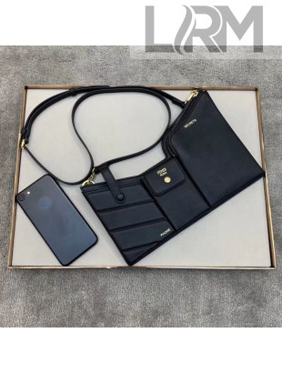 Fendi Leather Pockets Clutch/Shoulder Bag Black 2020