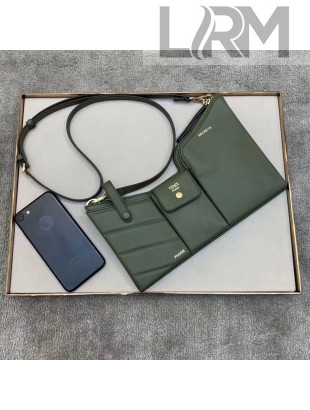 Fendi Leather Pockets Clutch/Shoulder Bag Green 2020