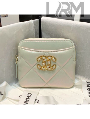 Chanel 19 Iridescent Leather Card Holder White 2021