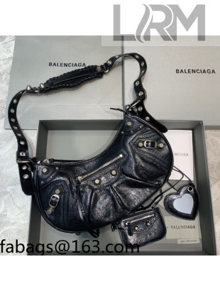 Balenciaga Le Cagole Lambskin Small Shoulder Bag Black/Aged Silver 2021