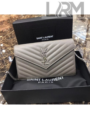 Saint Laurent 360452 Monogram Chain Wallet in Grained Matelasse Leather Grey (SHW)2019