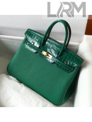 Hermes Touch Birkin Bag 25cm in Crocodile Embossed Leather and Togo Calfskin Green/Gold 2021