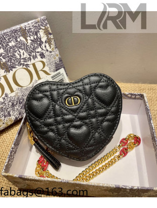 Dior Dioramour Caro Heart Pouch with Chain in Latte Cannage Calfskin Black 2021