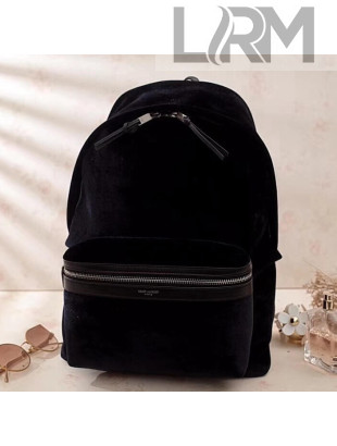 Saint Laurent City Backpack in Velvet and Lambskin 462807 Black