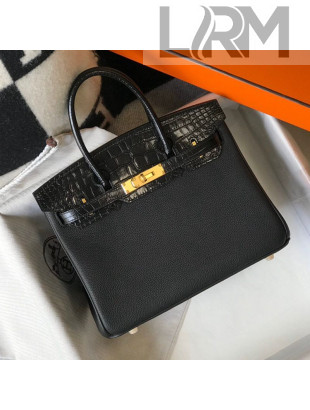 Hermes Touch Birkin Bag 30cm in Crocodile Embossed Leather and Togo Calfskin Black/Gold 2021