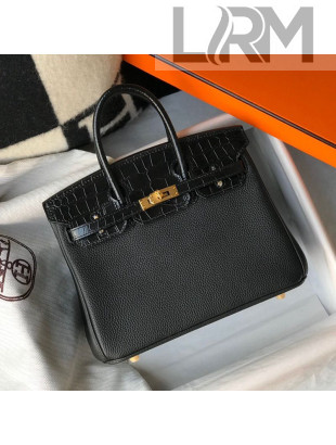 Hermes Touch Birkin Bag 25cm in Crocodile Embossed Leather and Togo Calfskin Black/Gold 2021