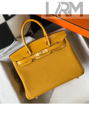 Hermes Touch Birkin Bag 30cm in Crocodile Embossed Leather and Togo Calfskin Yellow/Gold 2021