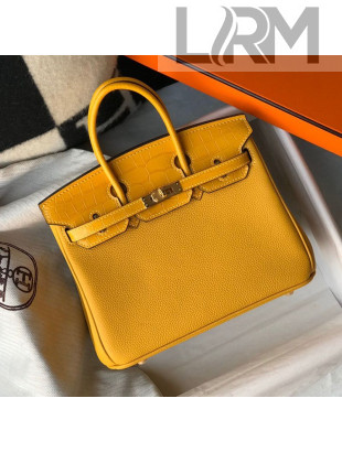 Hermes Touch Birkin Bag 25cm in Crocodile Embossed Leather and Togo Calfskin Yellow/Gold 2021