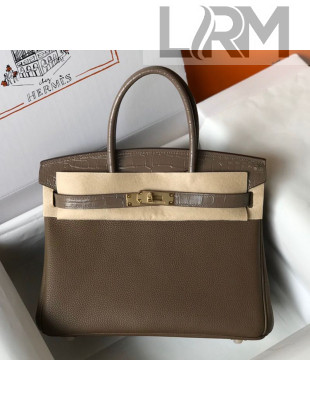 Hermes Touch Birkin Bag 30cm in Crocodile Embossed Leather and Togo Calfskin Grey/Gold 2021