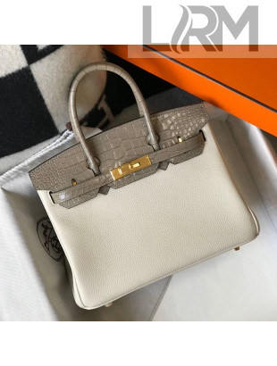Hermes Touch Birkin Bag 30cm in Crocodile Embossed Leather and Togo Calfskin White/Gold 2021