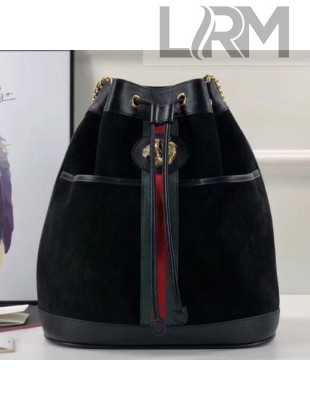 Gucci Suede Leather Rajah Medium Bucket Bag 553961 Black 2019