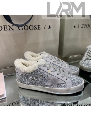 Golden Goose Super-Star Sneakers in Silver Glitter with Shearling Lining 1158 2021