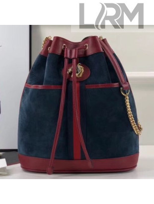 Gucci Suede Leather Rajah Medium Bucket Bag 553961 Blue 2019